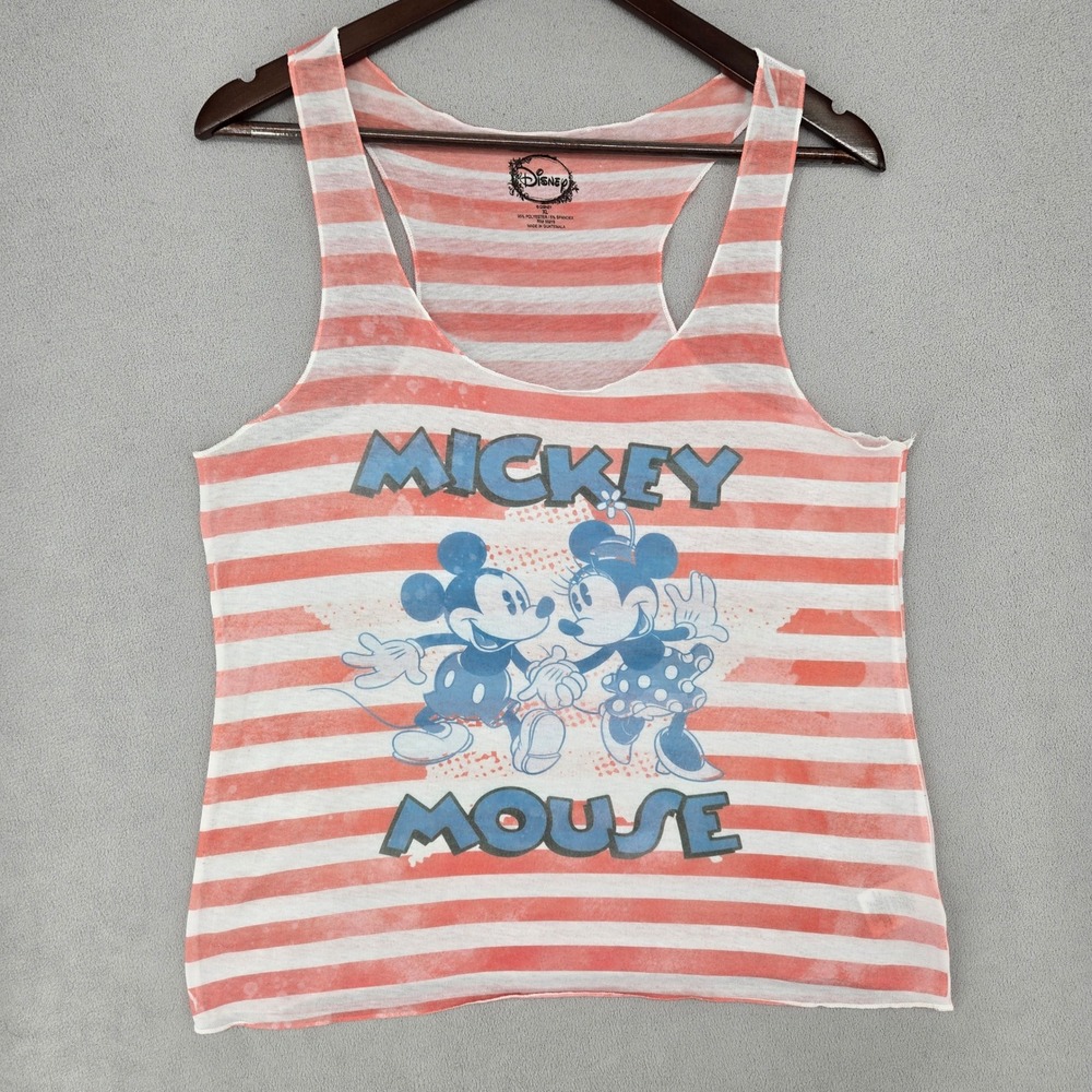 Disney XL Mickey Mouse Tank Top Womens Red White‎ Striped Racerback Disneycore